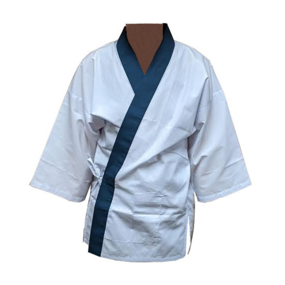 SEVEN UNIFORM happi coat white navy collar wholesale restaurant supply #BC1302-7LL