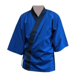 SEVEN UNIFORM royal blue happi coat navy collar wholesale restaurant supply #BC1304-7M