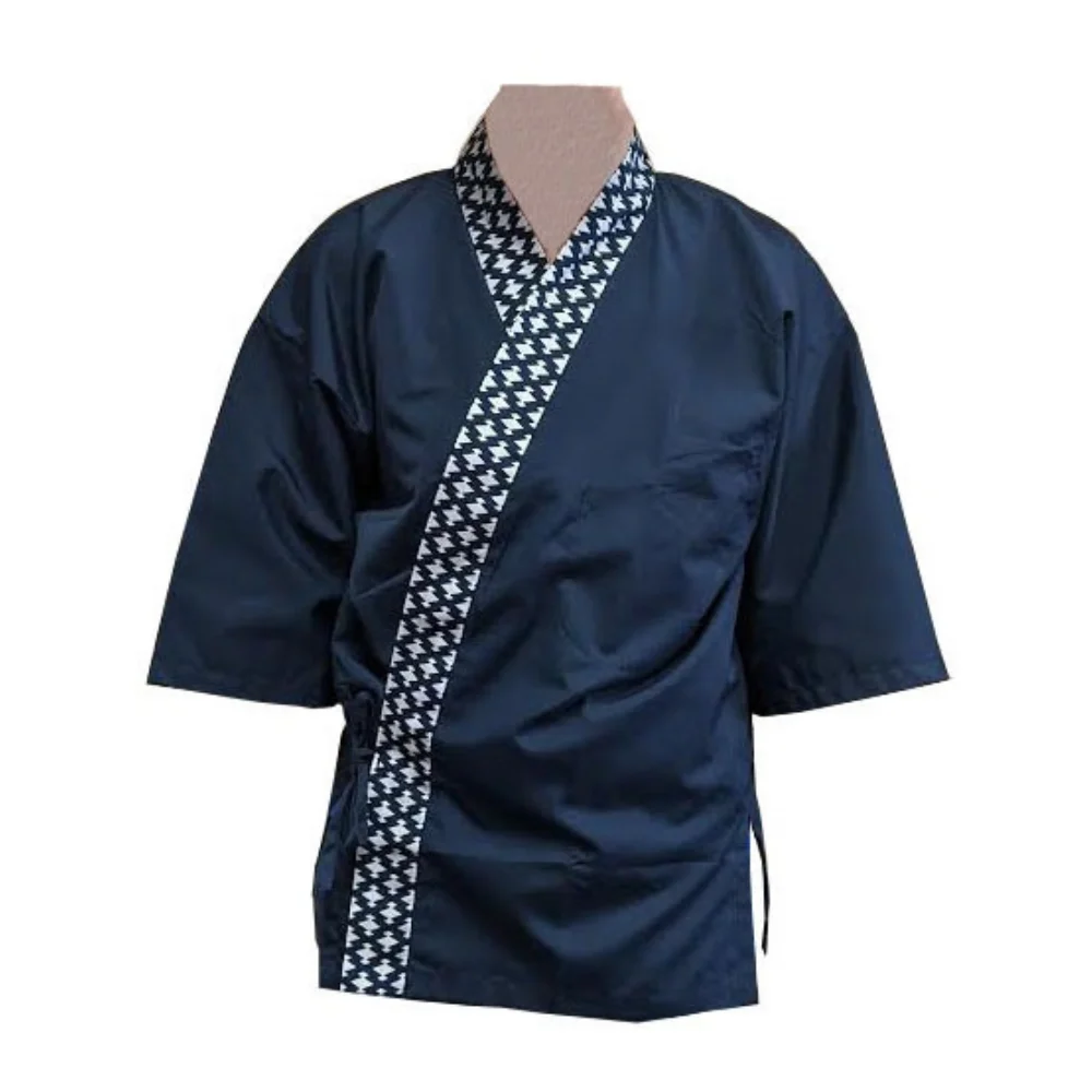 SEVEN UNIFORM black happi coat houndstooth collar wholesale restaurant supply #BC1340-1M