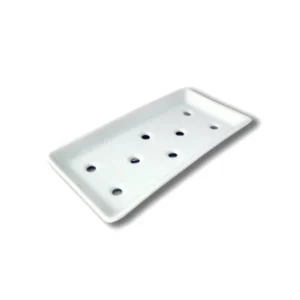 white ceramic sushi neta plate perforated sashimi tray wholesale restaurant supply #C9A143