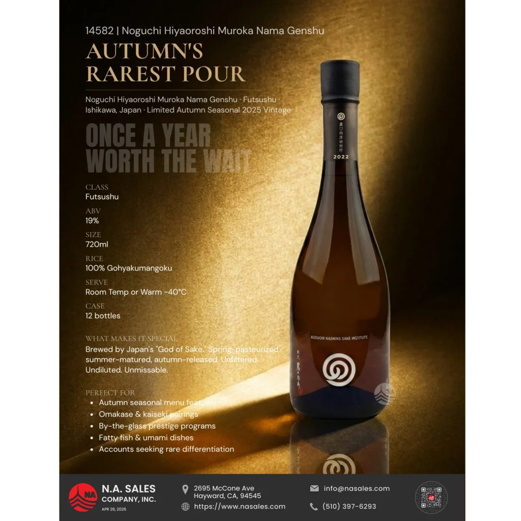 14582 Noguchi hiyaoroshi muroka nama genshu sake 720ml bottle wholesale restaurant supply