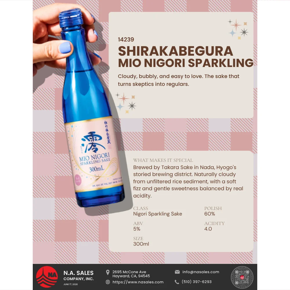 Takara Mio Nigori and Mio Crisp sparkling sake, MUWA bourbon barrel aged junmai and Hana sparkling sake cans #14239 #14242 #14248 #14249