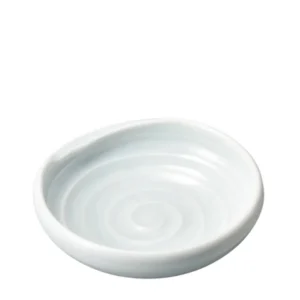 Sauce Plate Round Ceramic KIRII White with Chopstick Rest 3" #C5574