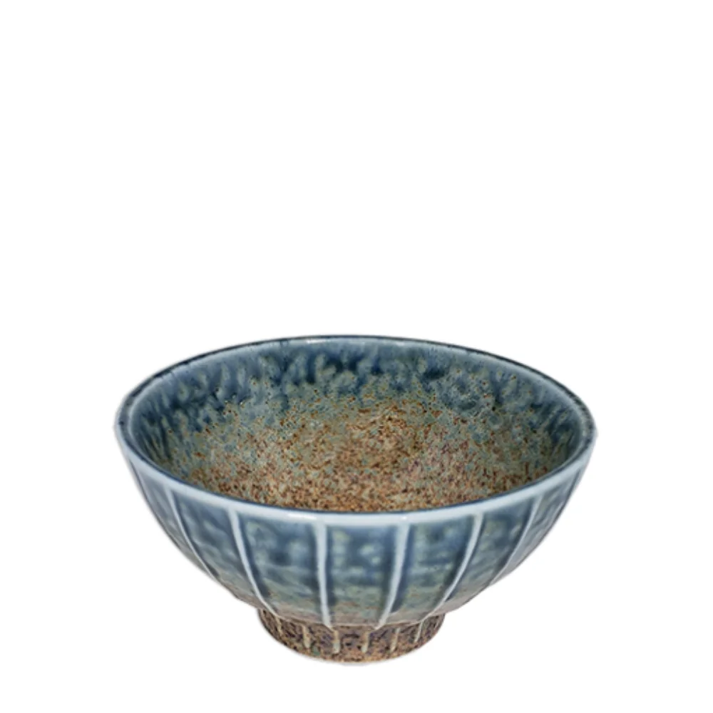 Japanese porcelain rice soup bowl blue brown rustic glazed dinnerware wholesale restaurant supply #NAT‑C1992